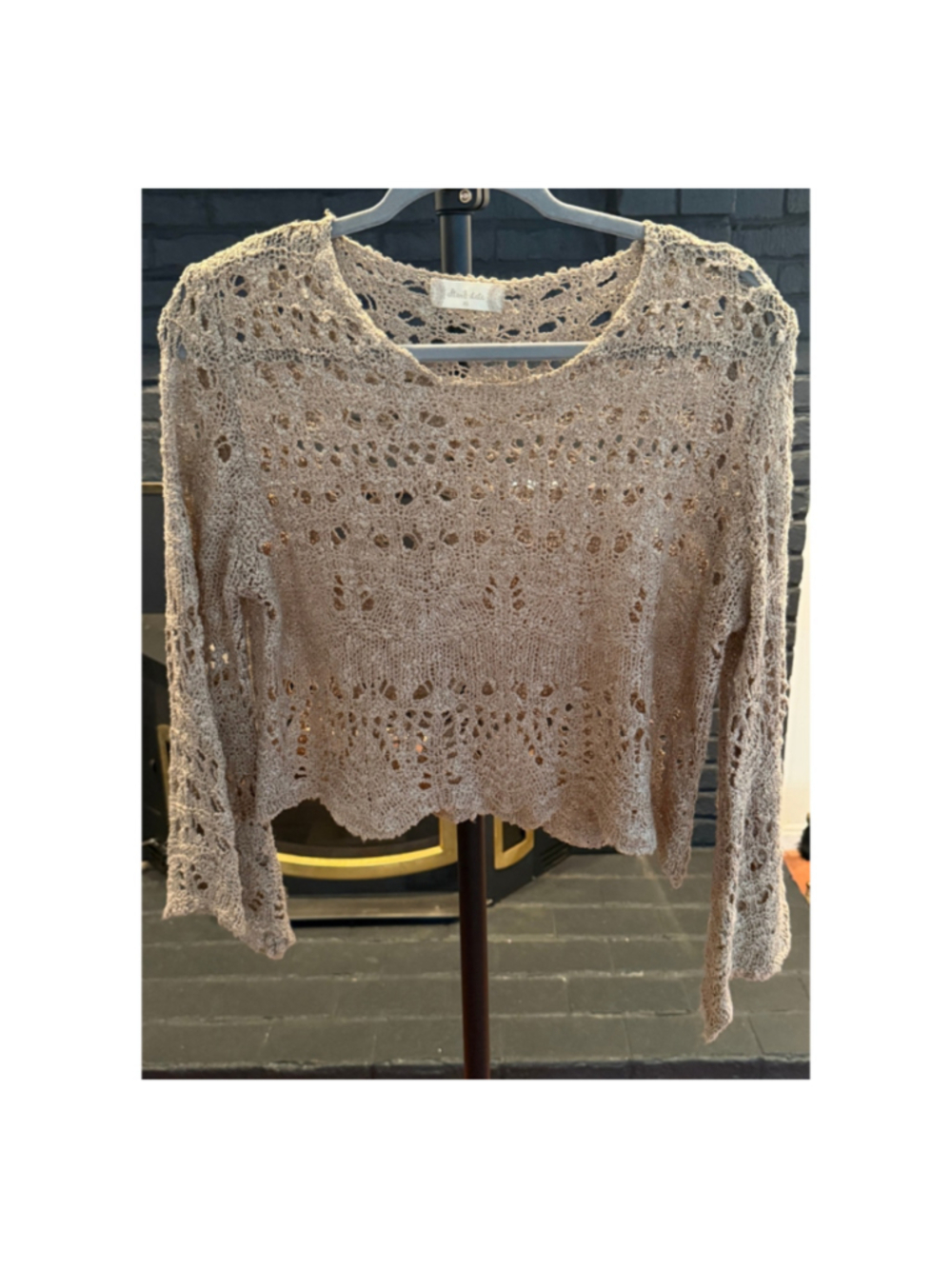 Altar'd State Crochet Knit Long Sleeve Top Beige XS